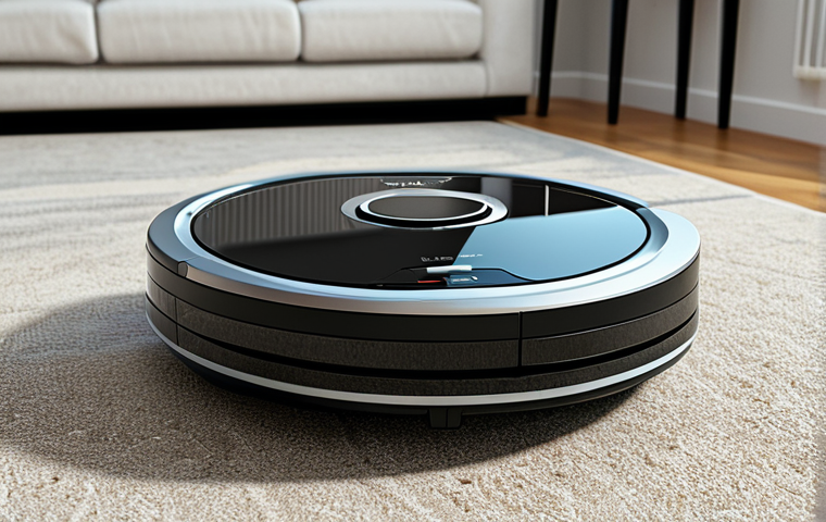 Hacked Robot Vacuum**
"A modern living room with a robot vacuum cleaner malfunctioning and displaying a distorted image on its screen, indicating a hack. Emphasis on the vulnerability of smart home devices. Safe for work, appropriate content, fully clothed setting, professional rendering, realistic, high detail."
**